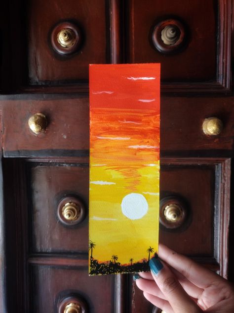 Sunset Bookmark Watercolor, Sunset Bookmark, Book Marks Design Ideas, Door Painting, Bag Painting, Bookmark Ideas, Watercolor Books, Cool Pencil Drawings, Watercolor Bookmarks