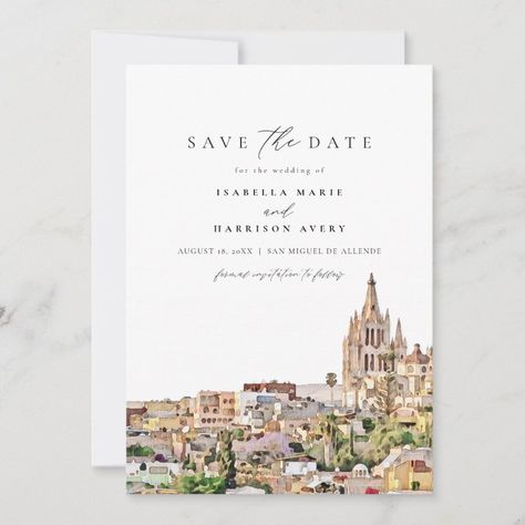 Watercolor San Miguel Mexico Save the Date  Invitation Italy Watercolor, Tiber River, Landscape Wedding, Vatican Rome, Skyline Wedding, Wedding Rehearsal Dinner Invitations, Italy Landscape, Rehearsal Dinner Invitation, Couples Shower Invitations