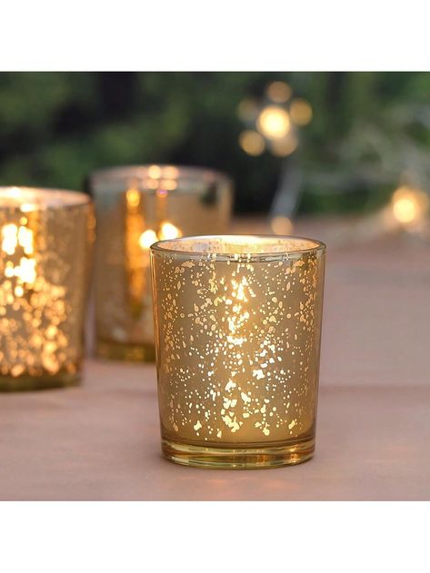 6/12/24/36pcs Gold Votive Candle Holders, Speckled Mercury Gold Glass Candle Holder Bulk,  Suitable For Wedding Centerpiece Table Decorations& Party Home Decor Gold    Glass     Home Decor, size features are:Bust: ,Length: ,Sleeve Length: Nye Wedding Centerpieces, Table Decorations Party, Gold Votive Candle Holders, Gold Votive Candles, Gold Wedding Centerpieces, Wedding Church Decor, Mercury Glass Votives, Gold Centerpieces, Centerpiece Table