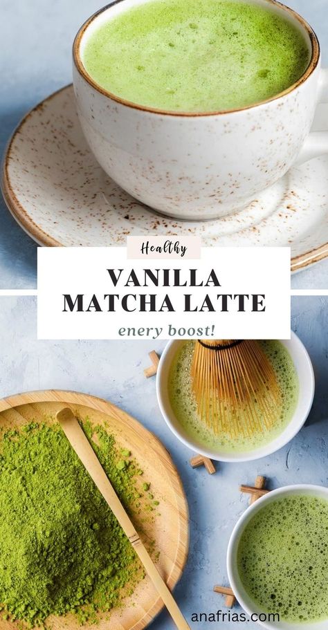 Learn to make a Delicious Vanilla Matcha Latte at Home! Enjoy this delicious and nutritious drink to boost your energy and improve your wellbeing. Maca Latte, Matcha Latte At Home, Overnight Oats Breakfast, Matcha Latte Recipe, Latte At Home, Breakfast Vegetarian, Tasty Vegan Recipes, Expensive Coffee, Vegan Breakfast Ideas