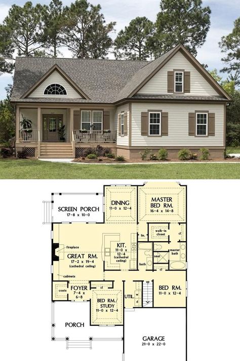 3 Bedroom Home Floor Plans, 1500 Sq Ft House, Retirement House Plans, Basement House Plans, Cottage Floor Plans, Farmhouse Floor Plans, House Plans One Story, Ranch House Plan, Small House Floor Plans