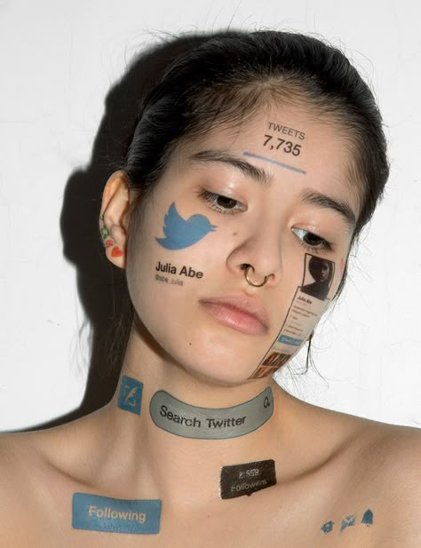 john yuyi, a taiwanese-born, new york-based artist, emphasizes our obsession with social media by affixing digital symbols to the human body as temporary tattoos. Medium Tattoos, Social Photography, A Level Photography, Social Media Art, Nike Vans, Social Media Photography, Mixed Media Photography, Conceptual Photography, Gcse Art