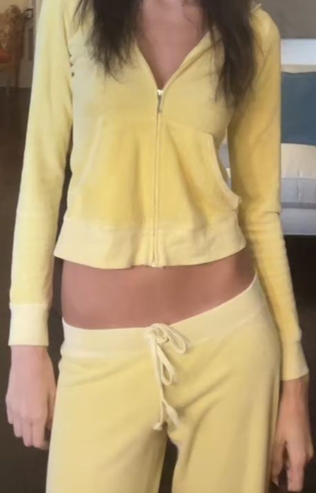 Yellow Tracksuit, 2000s Juicy Couture, Juicy Tracksuit, Juicy Couture Vintage, Juicy Couture Tracksuit, Juicy Couture Jacket, 2000s Clothes, Velour Tracksuit, Me First