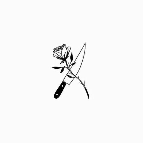 Midnight Tattoo, Knife And Rose Tattoo, Strong Tattoos, Knife Tattoo, Inspiration Tattoos, Spooky Tattoos, Dagger Tattoo, White Drawing, Trendy Tattoos