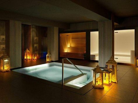 House Sauna, Indoor Swimming Pool Design, Home Spa Room, Dreams Spa, Indoor Spa, Pool Water Features, Spa Interior, Tub Ideas, Luxury Pools