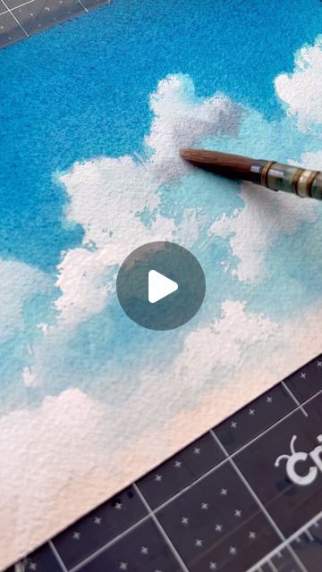 Clouds With Watercolor, Gouache Clouds, Watercolor Painting Easy, Drawing Sky, Watercolor Pencil Art, White Gouache, Watercolor Clouds, Colored Pencil Artwork, Watercolor Sky