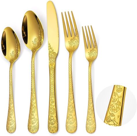 Copper Silverware, Gold Kitchen Utensils, Gold Silverware, Stainless Steel Silverware, Hosting Dinner, Gold Flatware, Vintage Cutlery, Vintage Flatware, Eating Utensils