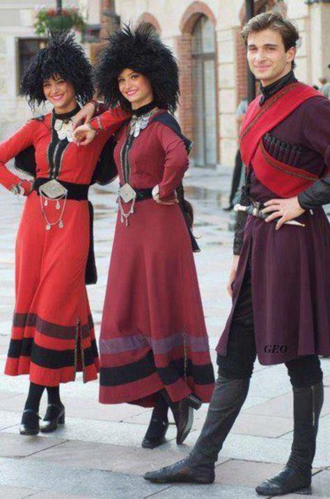 Georgian dancers traditional costumes Georgian Dress Traditional, Georgia Traditional Clothing, Georgian National Dance, Azerbaijani Traditional Clothing, Armenian Folk Costume, Caucasus Traditionell Dress, Georgian Clothing, Armenian Clothing, Georgian Dress