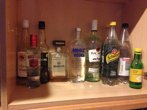 Alcohol cupboard taking shape Alcohol Cupboard, Lemon Juice Water, Taking Shape, Photo Inspo, Vodka Bottle, Cupboard, Vodka, Dream House, Drinks