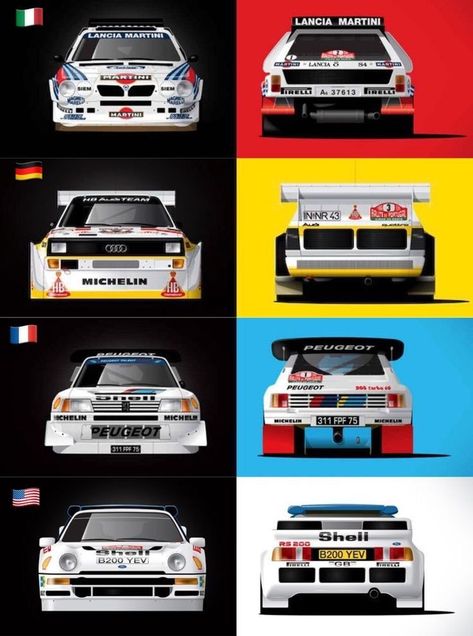 Group B Rally Cars, Group B Rally, Audi Motorsport, Rally Car Racing, Vintage Racing Poster, Classic Racing Cars, Car Artwork, Lancia Delta, Racing Posters