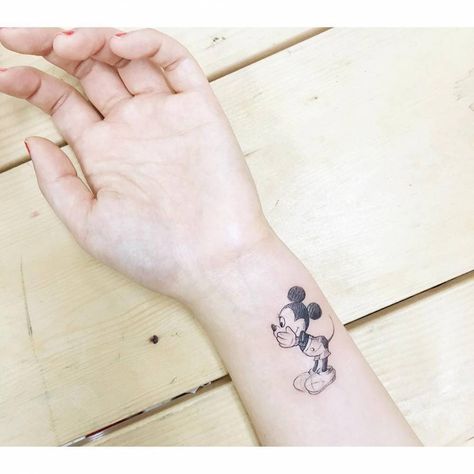 Arm Tattoo Placement Ideas, Small Disney Tattoos, Arm Tattoo Placement, Mum And Dad Tattoos, Tattoo On Foot, Tattoo Placement Arm, Mickey Tattoo, Mouse Tattoo, Mickey Mouse Tattoo