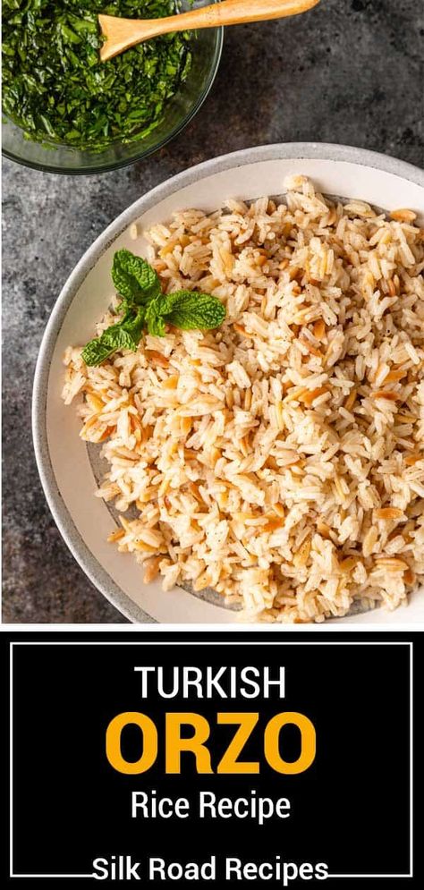 Turkish Butter Rice, Orzo Rice Recipes, Turkish Rice Recipe, Turkish Seasoning, Orzo Rice, Turkish Dinner, Afghan Recipes, Turkish Rice, Party Sides