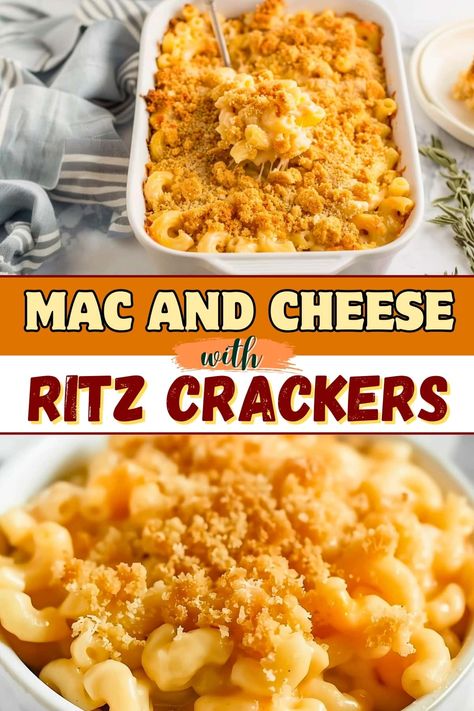 This mac and cheese with Ritz crackers is as good as it gets! The creamy noodles, coupled with the crunchy, buttery topping is a match made in heaven. Mac And Cheese With Crackers On Top, Homemade Mac And Cheese Recipe Baked With Ritz Crackers, Mac And Cheese With Topping, Baked Mac And Cheese Ritz Crackers, Creamy Homemade Baked Mac And Cheese, Mac N Cheese With Ritz Crackers, Baked Mac And Cheese Bread Crumbs, Ritz Mac And Cheese, Mac And Cheese With Crunchy Topping