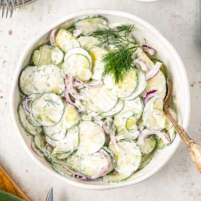 Creamy Cucumber Salad - Homemade Hooplah Homemade Hooplah, Salad Homemade, Types Of Vinegar, Cucumber Canning, Creamy Cucumber Salad, Creamy Cucumbers, Persian Cucumber, Miracle Whip, English Cucumber