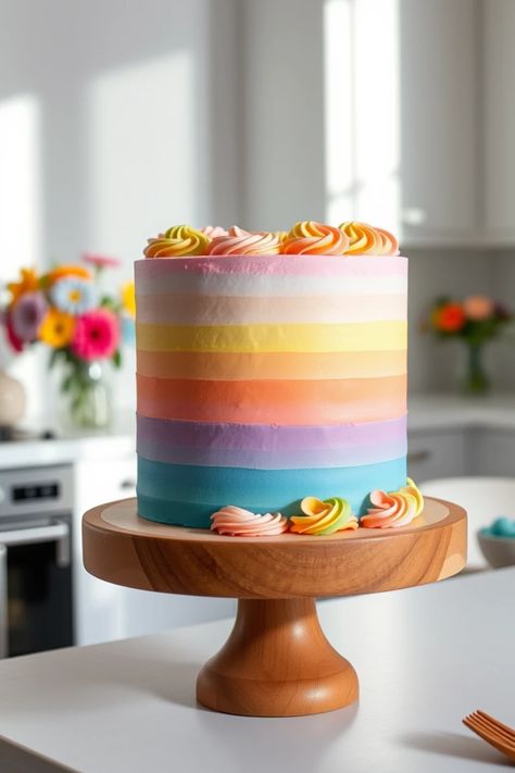 Ready to add some fun and color to your celebrations? Check out these 27 creative rainbow cake ideas that will impress your guests. Each cake is bursting with brilliant colors and dreams of delight. Whether it's for a birthday party, baby shower, or just because, you'll find the perfect rainbow ombre cake or other dessert that brings smiles. Elevate your cake game with unique designs that are sure to brighten up any occasion. Get inspired by delicious recipes and make your next gathering more festive! Fun Buttercream Cakes, Pastel Rainbow Buttercream Cake, Rainbow Coloured Cake, Rainbow Sheet Cake, Rainbow Cake Ideas, Bright Birthday Cakes, Rainbow Stuff, Colorful Birthday Cake, Kitkat Cake