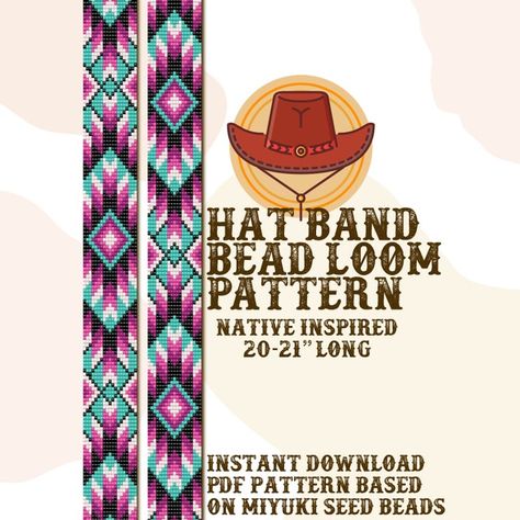 BuffaloPatterns - Etsy Canada Indigenous Beading, Loom Hats, Beads Tutorial, Beaded Hat Bands, Native Beading, Band Ideas, Hat Bands, Bead Loom Pattern, Beaded Hat