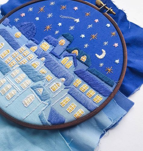 All Posts • Instagram Embroidery On Sky Blue Fabric, Embroidery On Blue Fabric, Night Sky Embroidery, Sky Embroidery, Hotel Floor, Start Sewing, Lino Prints, Sewing Stitches, Handmade Embroidery