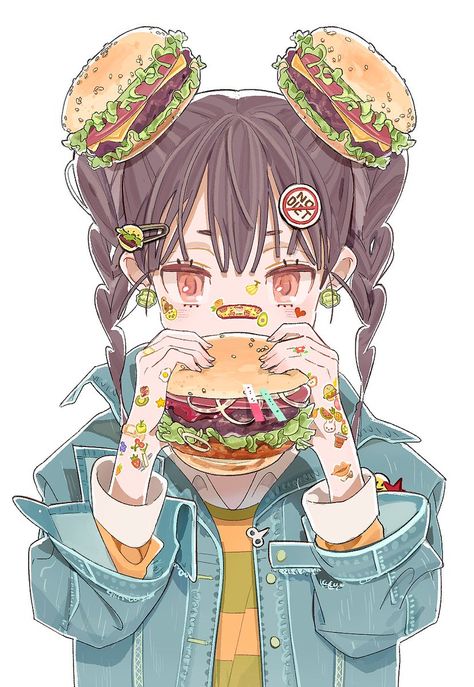 심플한 그림, Girl Eating, 영감을 주는 캐릭터, Kawaii Art, Cute Anime Pics, Anime Kawaii, Cartoon Art Styles, Cute Anime Character, Character Design Inspiration