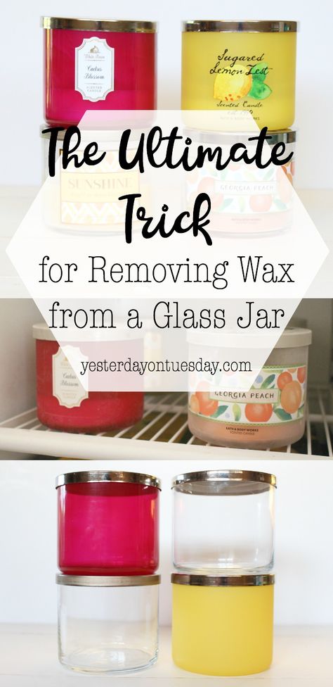 The Ultimate Trick for Removing Wax from a Glass Candle Jar: The simplest way to get rid of candle wax so you can reuse and recycle the glass jar. | candle | wax | removing candle wax | household hack | Removing Wax From Candle Jars, How To Get Candle Wax Out Of Jars, Reuse Candle, Reuse Candle Jars, Repurpose Candle Jars, Candle Reuse, Candle Hack, Candle Wax Removal, Empty Candle Jars