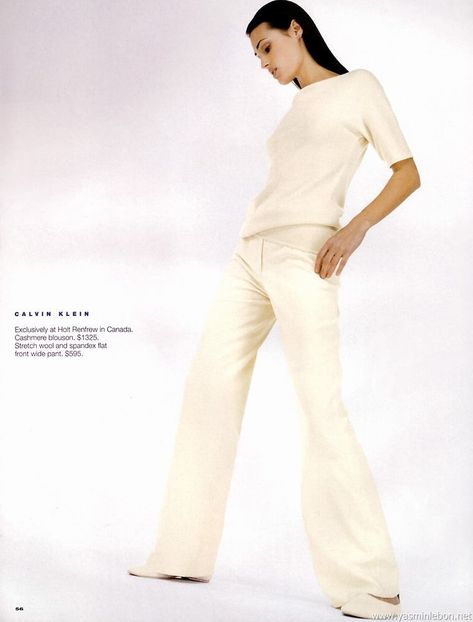 Yasmin Le Bon | editorials | 1998 90s Minimalist Outfits, Airport Attire, White Editorial, Yasmin Le Bon, 2000s Outfits, Magazine Fashion, Carrie Bradshaw, Work Looks, Clothespins