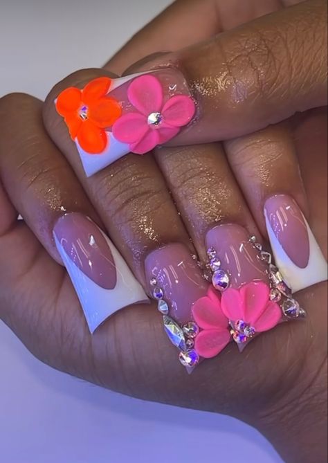 Pedicure Designs Toenails, 3d Flower Nails, Retro Nails, Acrylic Toe Nails, Duck Nails, Colored Acrylic Nails, Girly Acrylic Nails, Dope Nail Designs, Short Square Acrylic Nails