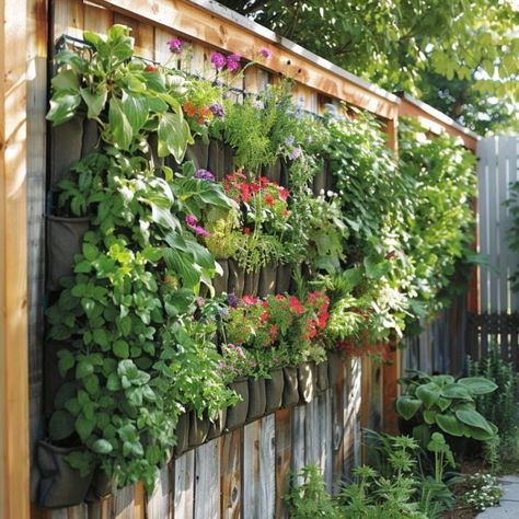 10 inventive fence decorating ideas Fence Hanging Planters, Fence Decorating Ideas, Hanging String Lights, Simple Geometric Pattern, Old Picture Frames, Pot Ideas, Bamboo Fence, Vinyl Fence, Small Outdoor Spaces