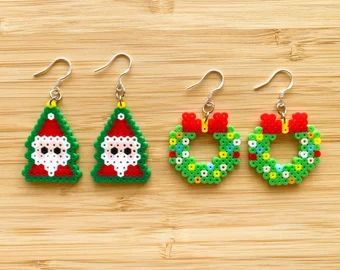 Acorn Perler Bead Patterns, Perler Bead Stud Earrings, Fuse Bead Ornaments, Xmas Perler Bead Patterns, Santa Perler Beads, Mini Perler Bead Patterns Earrings, Christmas Perler Bead Earrings, Perler Bead Patterns Christmas, Pixel Earrings