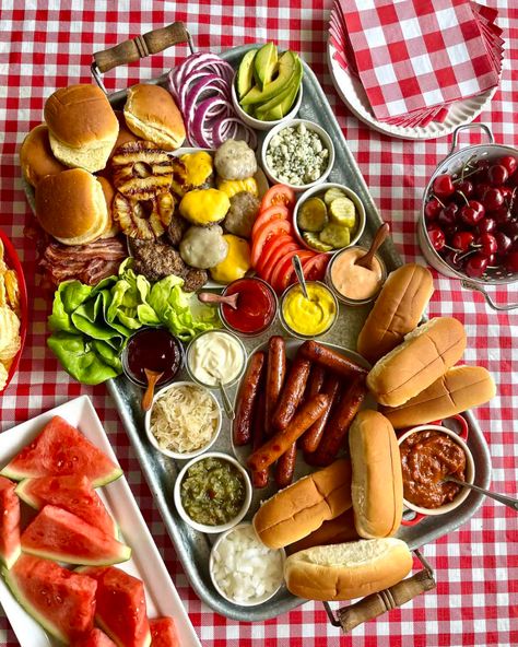 Fun and Festive 4th of July Recipes - The BakerMama Cookout Spread, Hamburger Cookout, Cookout Food Ideas, Summer Cookout Sides, Bacon Wrapped Cheeseburger, Grilled Cheese Hot Dog, Cheap Bbq, Homemade Banana Ice Cream, Family Cookout