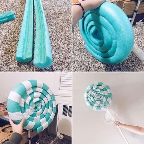 Hobby Lobby Crafts, Home Accents & Seasonal | DIY Giant Candy Lollipop Decor Using Pool Noodles | Facebook Diy Giant Candy, Lollipop Decor, Lollipops Diy, Candy Props, Candy Themed Party, Candy Land Birthday Party, Giant Candy, Candyland Birthday, Candy Land Christmas Decorations Diy