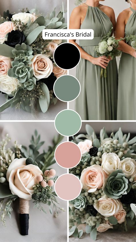 If you are looking for ideas to help you create your dream wedding color palette, then check out these sage green, blush pink, and black wedding color palettes to help inspire you!! | Wedding color schemes | Wedding color palettes | Wedding theme | Wedding theme ideas | Wedding colors | Wedding color inspiration | Wedding color ideas | Wedding themes | Wedding colors unique | Fall wedding color ideas | Winter wedding color ideas | Spring wedding color ideas | Summer wedding color ideas | Black And Blush Pink Wedding, Green And Blush Pink Wedding, Wedding With Black Accents, Sage Green Blush Pink Wedding, Blush Pink And Black Wedding, Pink Black Weddings, Blush And Grey Wedding, Wedding Color Ideas Spring, Wedding Color Ideas Winter