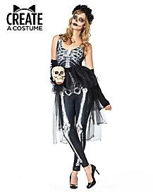 Sinful Skeleton Skeleton Costume Women, Open Front Skirt, Female Skeleton, Rose Headpiece, Skeleton Halloween Costume, Skeleton Costume, Sheer Skirt, Lingerie Costume, Matching Leggings