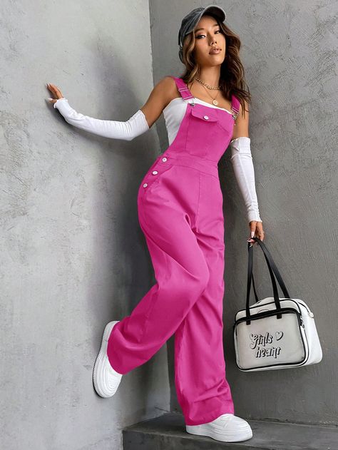 Hot Pink Outfit, Pink Overalls, Overall Outfit, Overall Jumpsuit, African Fashion Modern, Pink Jumpsuit, Jumpsuit Outfit, Fashionista Clothes, Modest Fashion Outfits