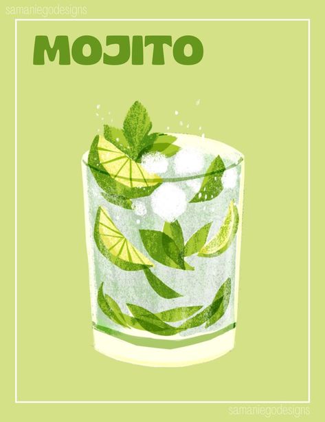 Mojito Poster, Mojito Drink, Printable Wall Poster, Mojito Cocktail, Green Wall Decor, Colorful Cocktails, Cocktail Art, Contemporary Crafts, Gallery Wall Set