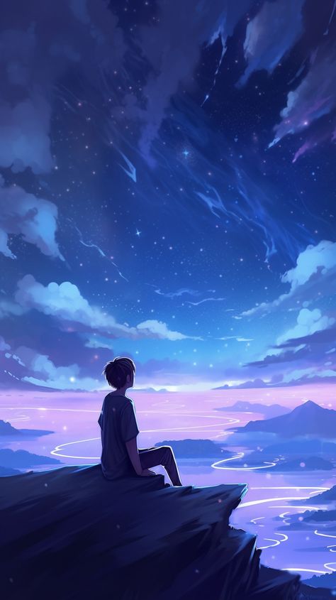 Cute Couple Pics Drawing, Peace Anime Wallpaper, Sitting On A Cliff, A Person Sitting, Looking At The Sky, Chill Wallpaper, Sky Anime, Best Photo Background, Pretty Backgrounds