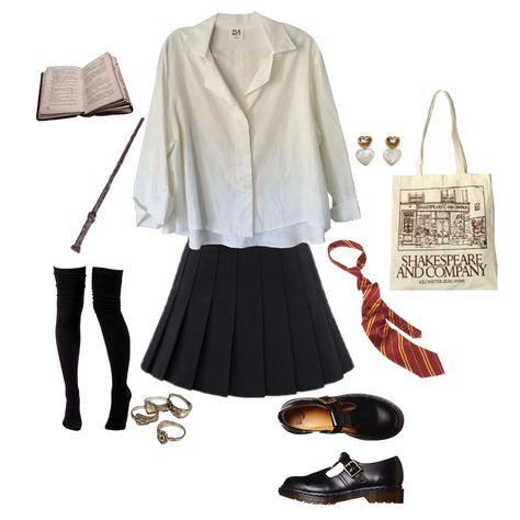 Hogwarts Outfits Gryffindor, Gryffindor Outfit, Hogwarts Outfits, Harry Potter Outfits, Outfit Layout, Outfit Collage, 90s Fashion Outfits, Costume Outfits, Daily Outfits