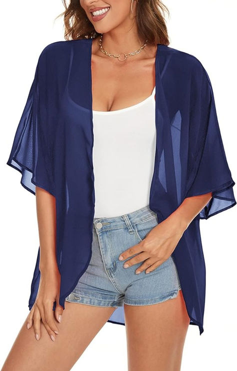 Womens Kimono Beach Cover Up Chiffon Cardigan Floral Tops Loose Capes Kimono Beach Cover Up, Maternity Cardigan, Flowy Cardigans, Kimono Beach, Short Sleeve Kimono, Chiffon Cardigan, Casual Kimono, Womens Kimono, Womens Tops Summer