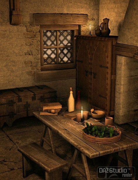 Herbalist Apothecary, Medieval Homes, Taverna Medieval, Servants Quarters, Medieval Cottage, Medieval Decor, Castles Interior, Medieval Life, Medieval Houses