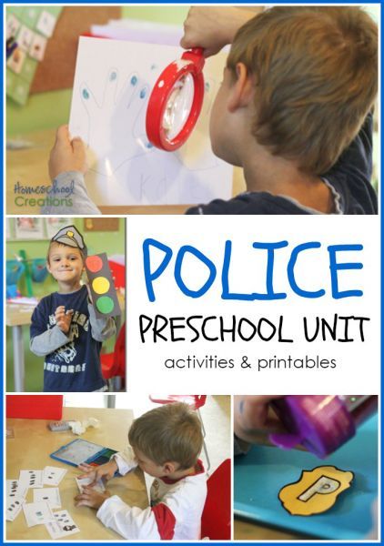 police preschool unit activities and printables from Homeschool Creations Emergency Workers Preschool, Community Helpers Invitation To Play, Emergency Responders Preschool, Police Theme For Preschool, Preschool Fireman Activities, Safety Lessons For Kindergarten, Kindergarten Occupation Activities, Fire And Police Activities Preschool, Police Officers Preschool