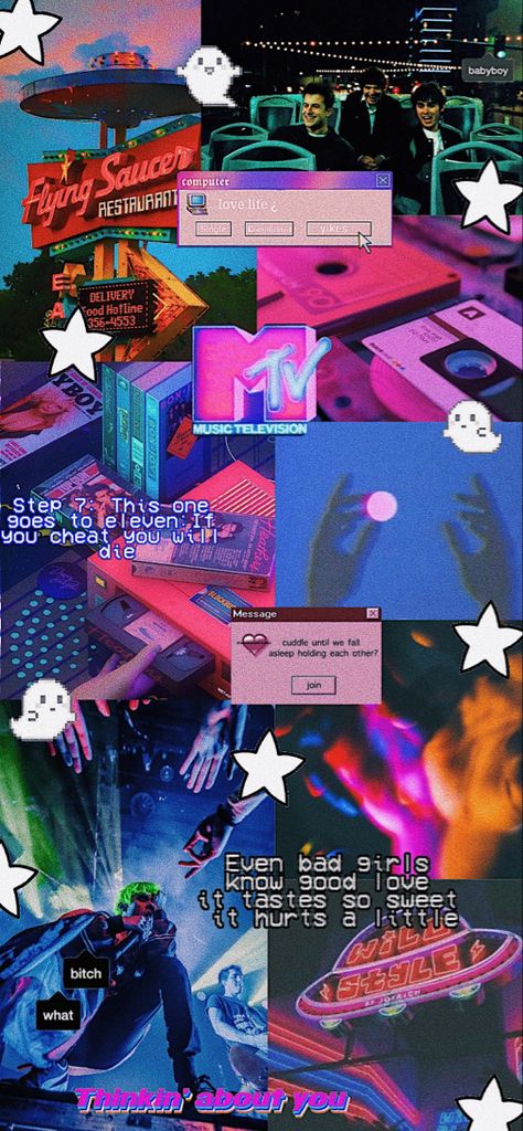 Retro neon 80s theme wallpaper featuring the bands wallows and waterparks - Made by Me- 80s Theme Wallpaper, 90s Neon Aesthetic, 80s Wallpaper Iphone, 80s Wallpaper Aesthetic, Retro Neon Aesthetic, 80s Disco Aesthetic, Mtv Wallpaper, 80s Aesthetic Retro, 80s Wallpaper