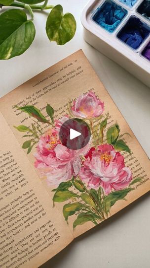 Book Vintage Aesthetic, Painting Peony, Artwork Aesthetic, Book Old, Flower Peony, Peony Flowers, Book Vintage, My Followers, Aesthetic Painting