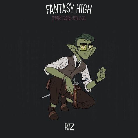 Fantasy High Junior Year is well on it's way on #dropout , so I'm starting a party roster of the bad kids !! First up is the sharp shooter rogue, Riz Gugak 👓⁣ ⁣ #character #photoshop #illustrator #dnd #fantasyhigh #dimension20 #riz Fantasy High Gorgug, Dnd High School Character, Mastermind Rogue Dnd, Dnd Rogue Funny, Guild Artisan Dnd, D20 Fantasy High, Dnd Character Dice Roll, Sharp Shooter, Fantasy High