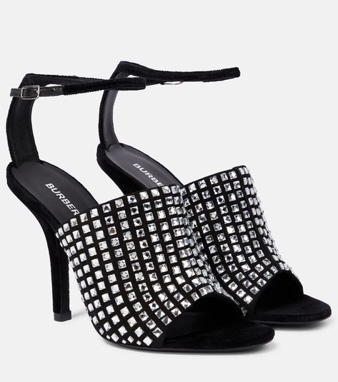 Burberry Shoes Women, Velvet Sandals, Jeweled Shoes, High Sandals, Velvet Pumps, Black And Black, Jeweled Sandals, Rhinestone Shoes, Black Pumps Heels