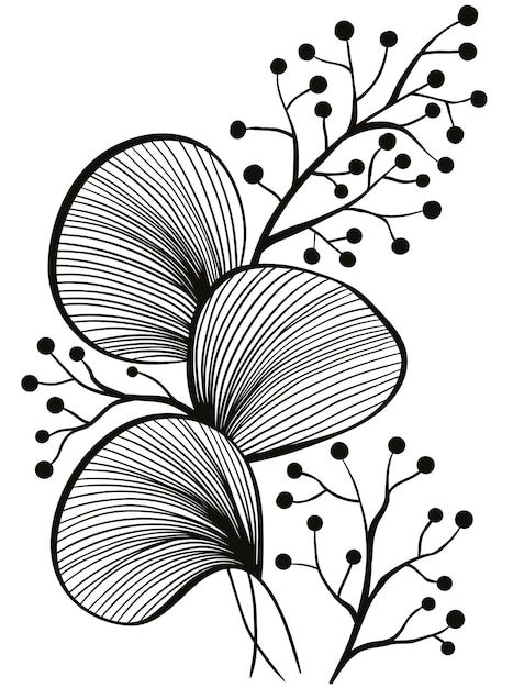 Flowers With Leaves Drawing, Black And White Design Graphic, Outline Art Simple, Graphic Shapes Pattern, Floral Drawing Design, Art Trace, Leaf Line Art, Flower Stencil Patterns, Abstract Flower Pattern