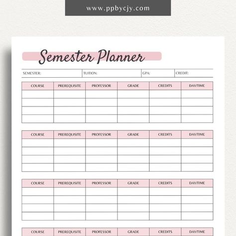 Semester Planner Printable Template - Vintage undateddigitalplanner #mealplannersheets Semester Planner Template, College Templates, Free Printable Weekly Planner Template, Business Planner Organization, Semester Planner, Student Planner Organization, Planner Organization College, Social Media Planner Template, Student Daily Planner