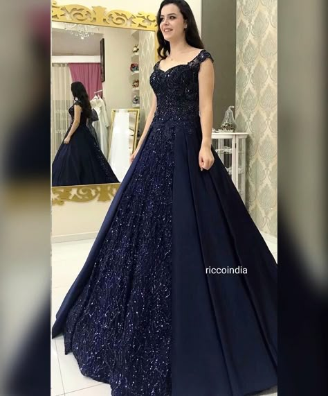 #visioninblue 😍❤️#custommade #bridalcouture #weddingreception #ballgown #statementbride #riccoindia Ballgown With Sleeves, Plus Size Ballgown, Bride Reception Dresses, Engagement Dress For Bride, Reception Gowns, Engagement Gowns, Dress For Bride, Desi Wedding Dresses, Reception Gown