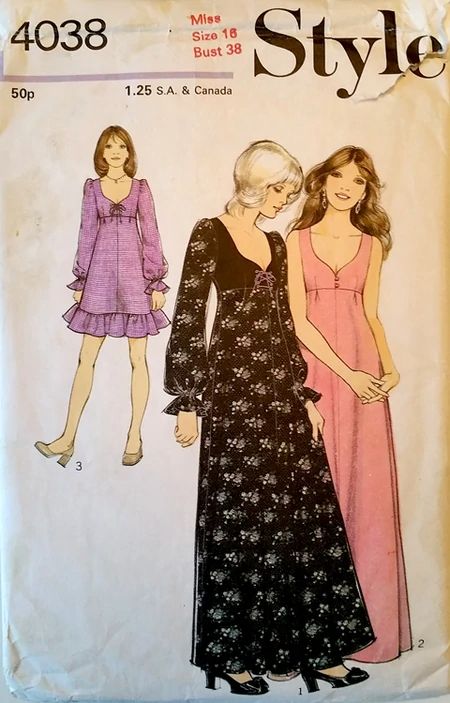 Style 4038 Vintage Clothes Patterns, Old Dress, Vintage Vogue Sewing Patterns, 1970s Sewing Patterns, Patterns Dress, 60s And 70s Fashion, Vintage 1973, 70s Inspired Fashion, Vintage Dress Patterns