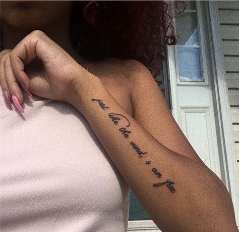 Forearm Word Tattoo, Side Arm Tattoos, Side Hand Tattoos, Side Wrist Tattoos, Hand Tattoos For Girls, Cute Hand Tattoos, Quote Tattoos, Quote Tattoo, Neck Tattoos Women