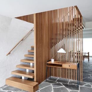 L Shaped Stairs, Staircase Pictures, Modern Railing, Modern Stair Railing, Aesthetic Bed, Staircase Remodel, Coastal Beach House, Stair Case, Closet Room