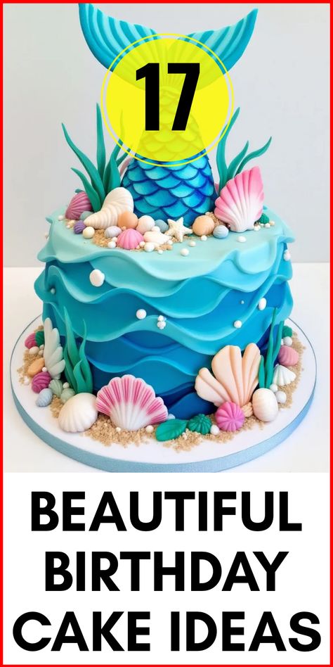 Get ready to dazzle your guests with these 17 beautiful birthday cake ideas that not only look stunning but also taste incredible! From enchanting Under the Sea Mermaid Cakes to elegant floral designs, these cakes are perfect for any celebration. Whether you're planning a kid's party, a milestone birthday, or just a fun get-together, our gorgeous cake ideas will surely impress! Check out these delightful treats and find inspiration for your next birthday bash with these distinctive styles and flavors that everyone will love. Enjoy each slice! Sea World Cake, Beach Themed Cake Ideas, Mermaid Cake Ideas Birthdays, Mermaid Cake Design, Mermaid Birthday Cake Ideas, Mermaid Cake Ideas, Hawaiian Birthday Cakes, Fall Birthday Cakes, Beautiful Birthday Cake