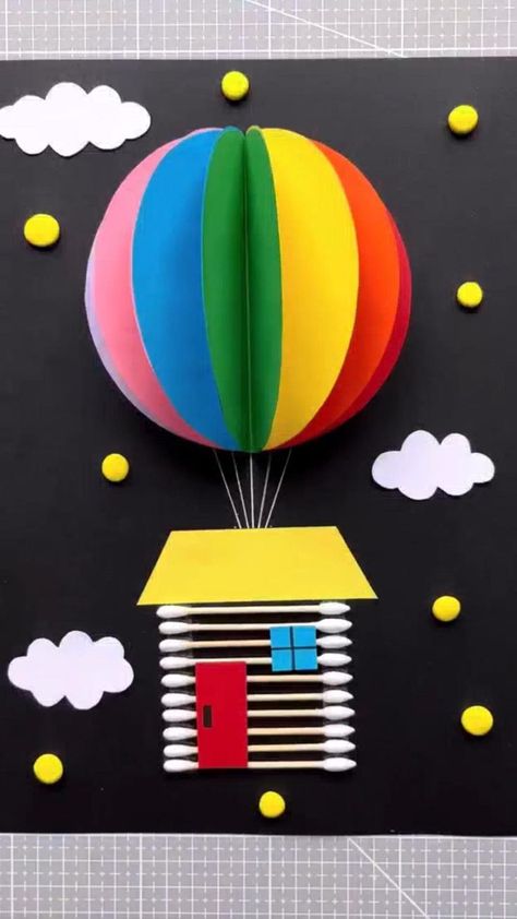 Creative 3d Art, Hot Air Balloon Drawing, Balloon Drawing, 3d Art Projects, Toys Kids, Colored Paper, Fun Diy, Diy Creative, Hot Air Balloon